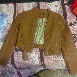 Brown (Faux) Leather Bomber Jacket